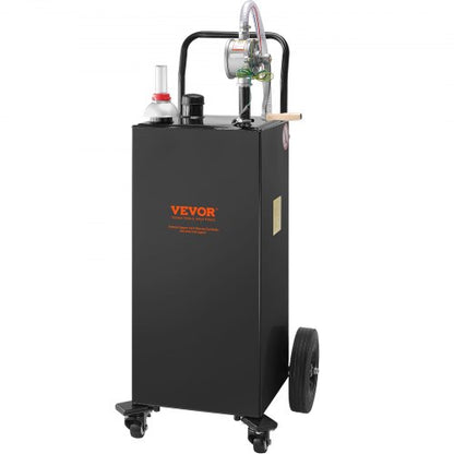 30 Gallon Fuel Caddy, Gas Storage Tank & 4 Wheels, with Manuel Transfer Pump, Gasoline Diesel Fuel Container for Cars, Lawn Mowers, ATVs, Boats, More, Black
