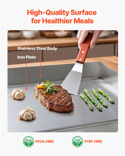 Commercial Electric Griddle, 535 x 300 mm, 3200W, 50-300°C Adjustable Temp Control, Stainless Steel Countertop Flat Top Grill with 2 Spatulas, 2 Brushes and 4 Foot Pads, for Steak, Pancake