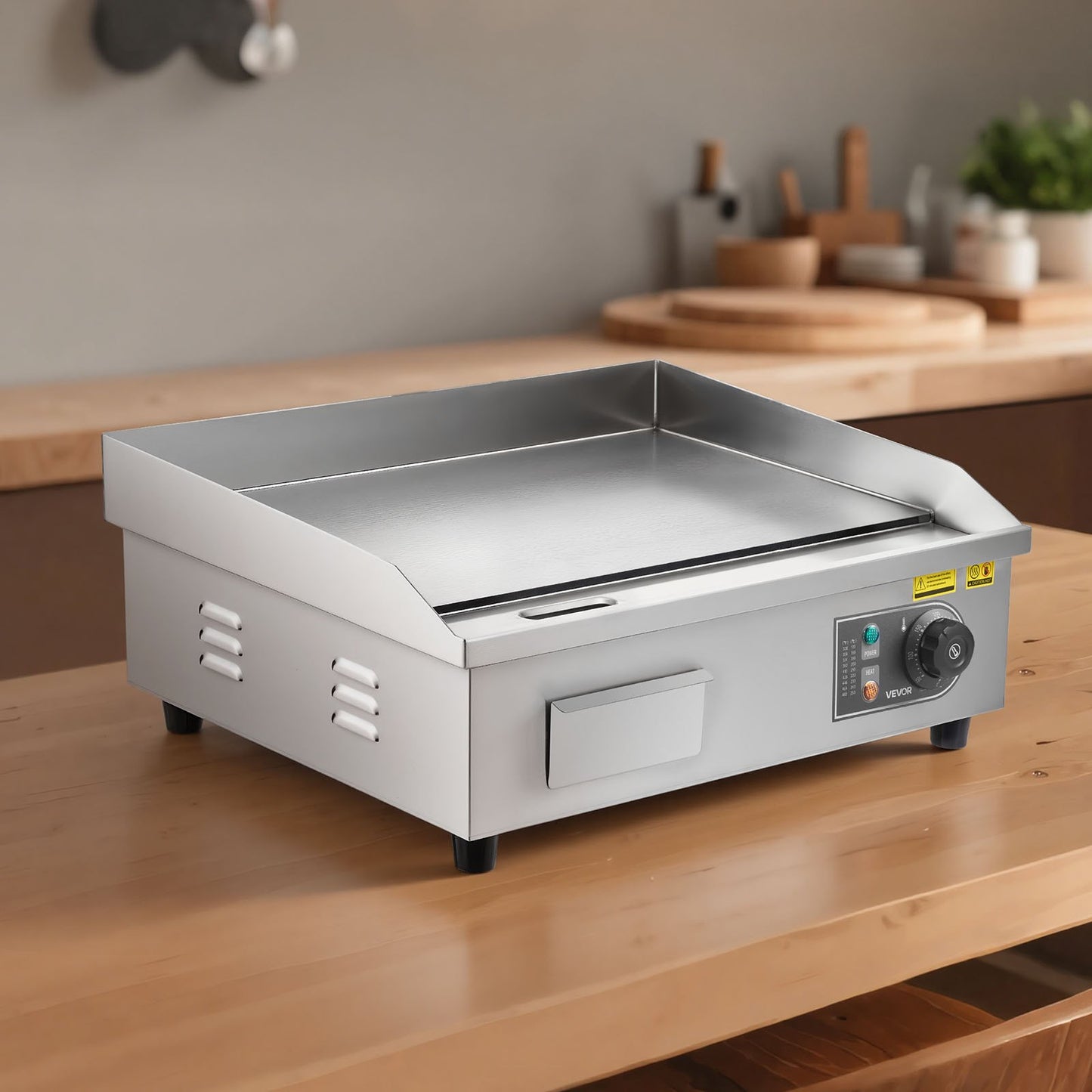 Commercial Electric Griddle, 535 x 300 mm, 3200W, 50-300°C Adjustable Temp Control, Stainless Steel Countertop Flat Top Grill with 2 Spatulas, 2 Brushes and 4 Foot Pads, for Steak, Pancake