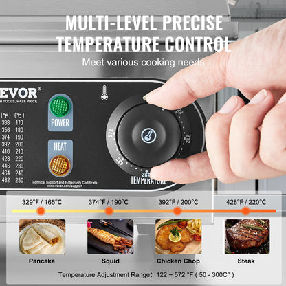 Commercial Electric Griddle, 4000W Countertop Flat Top Grill, 122℉-572 ℉ Adjustable Temp, 25.98 x 15.75 x 0.39in Stainless Steel Griddle Grill with 2 Shovels and 2 Brushes for Home or Restaurant