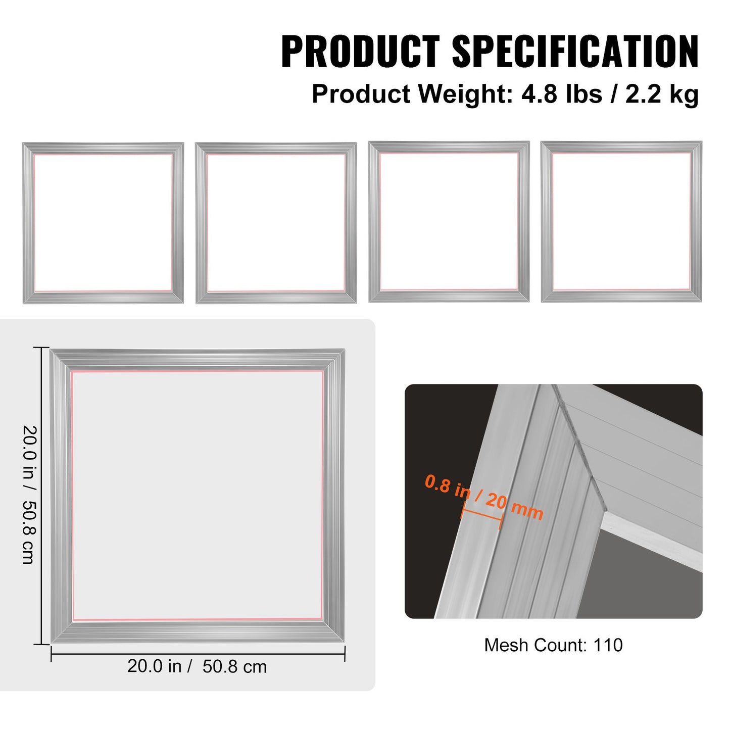 Screen Printing Kit Silk Screen Printing Frame 50.8 cm x 50.8 cm 110 Count Mesh 4pcs