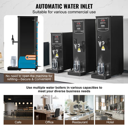 Commercial Water Boiler, Electric Hot Water Dispenser with 316 Stainless Steel Heating Tube, 2500W Step-by-step Fast Heating 50L per Hour Hot Water Boiler, for Coffee Tea Restaurant Office