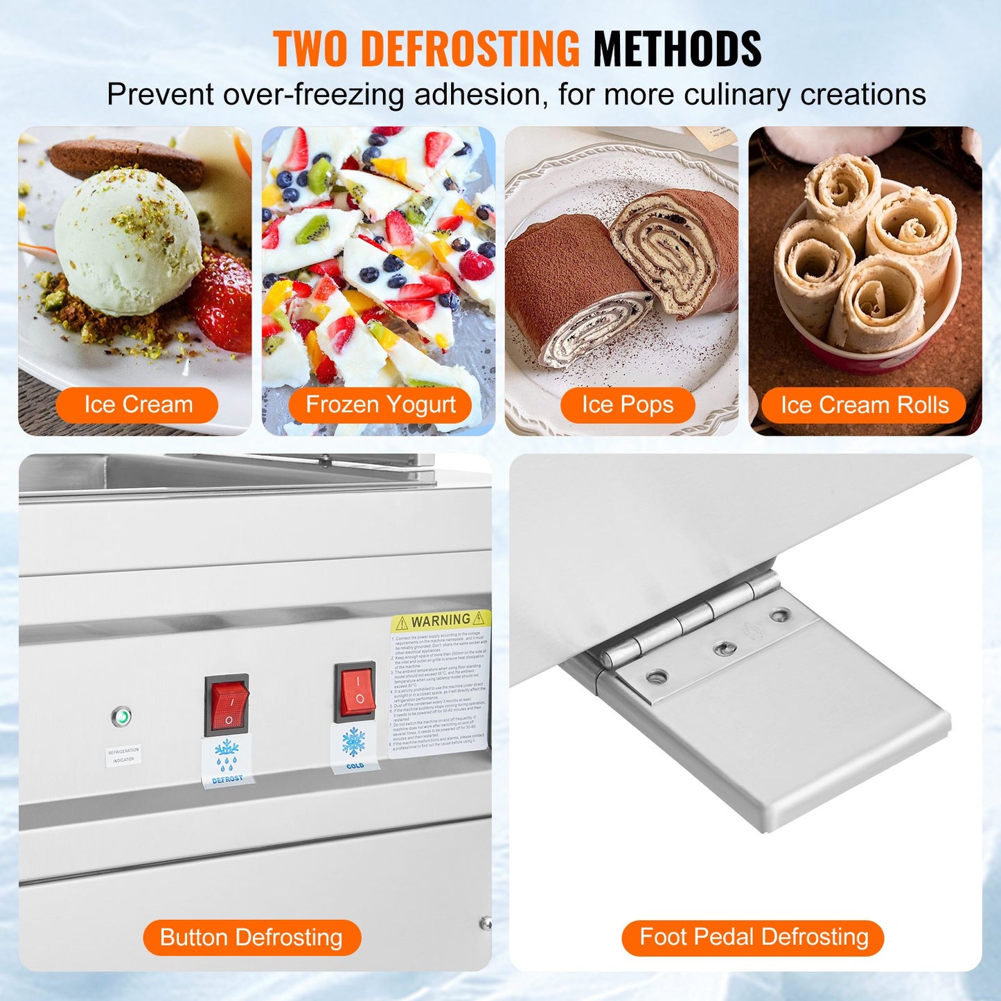 Stekt glassrullmaskin, 13,8" x 13,8" fyrkantig wokform, kommersiell glassmaskin i rostfritt stål med kompressor och 2 skrapor, för att göra glass, fryst yoghurt