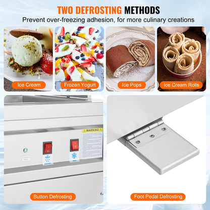 Stekt glassrullmaskin, 13,8" x 13,8" fyrkantig wokform, kommersiell glassmaskin i rostfritt stål med kompressor och 2 skrapor, för att göra glass, fryst yoghurt