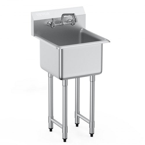 Stainless Steel Prep & Utility Sink, 1 Compartment Free Standing Small Sink Include Faucet & legs, 45.7 x 104.1 cm Commercial Single Bowl Sinks for Garage, Restaurant, Kitchen, Laundry, NSF Certified
