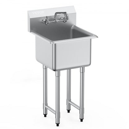 Stainless Steel Prep & Utility Sink, 1 Compartment Free Standing Small Sink Include Faucet & legs, 45.7 x 104.1 cm Commercial Single Bowl Sinks for Garage, Restaurant, Kitchen, Laundry, NSF Certified