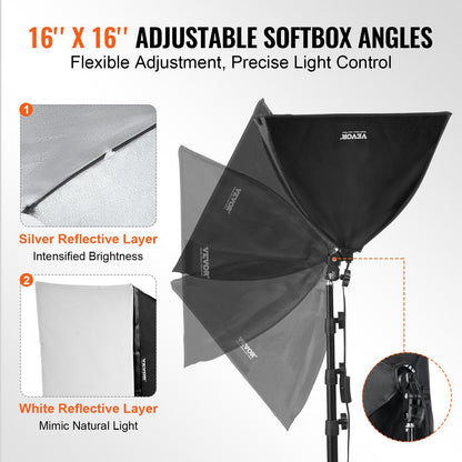 Softbox Lighting Kit 40x40 cm / 16x16 inch 3000-6500K Adjustable for Shooting