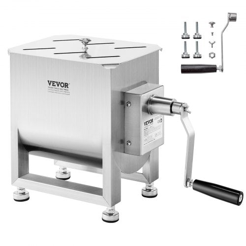 Manual Meat Mixer, 15L Fixed Tank Meat Processing Equipment(Mixing Max 15LBS for Meat), Stainless Steel Meat Mixer, Sausage Mixer Machine with Lid Handle Gear Reducer, Ground Beef Hand Mixer