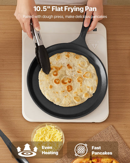 Tortillapress, 25 cm gjutjärnstortilla- och rotimaskin, kraftig tortilladorapress, pataconera-maskiner med handtag och 100 st bakplåtspapper, degtacopress för mjöltortilla, tawa