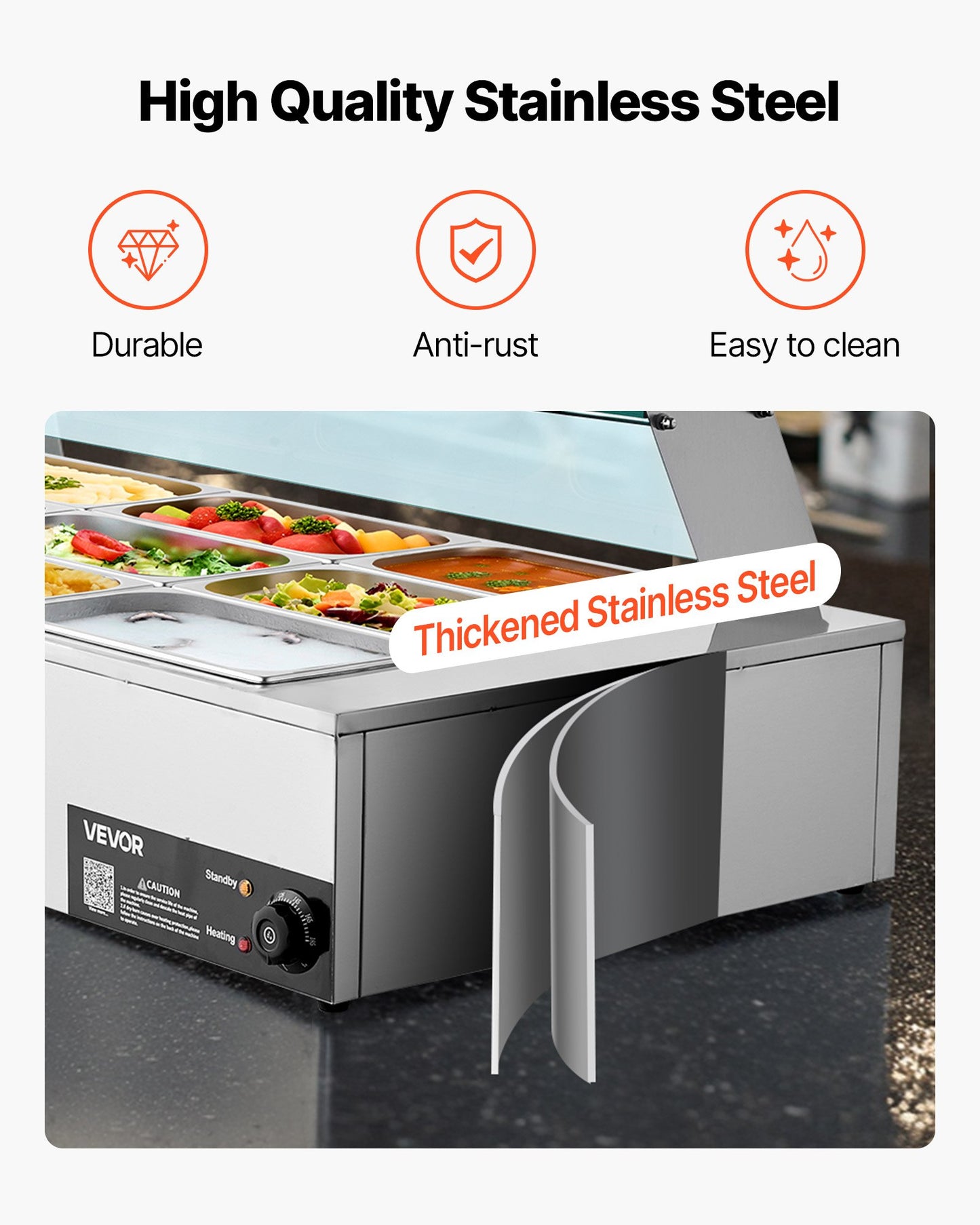 Kommersiell matvärmare, 1500W elektrisk ångvärmare i rostfritt stål med glaslock, 9-pannors bänkbuffé med bain-marie, soppa och perforerade slevar, för catering, restaurang och fest