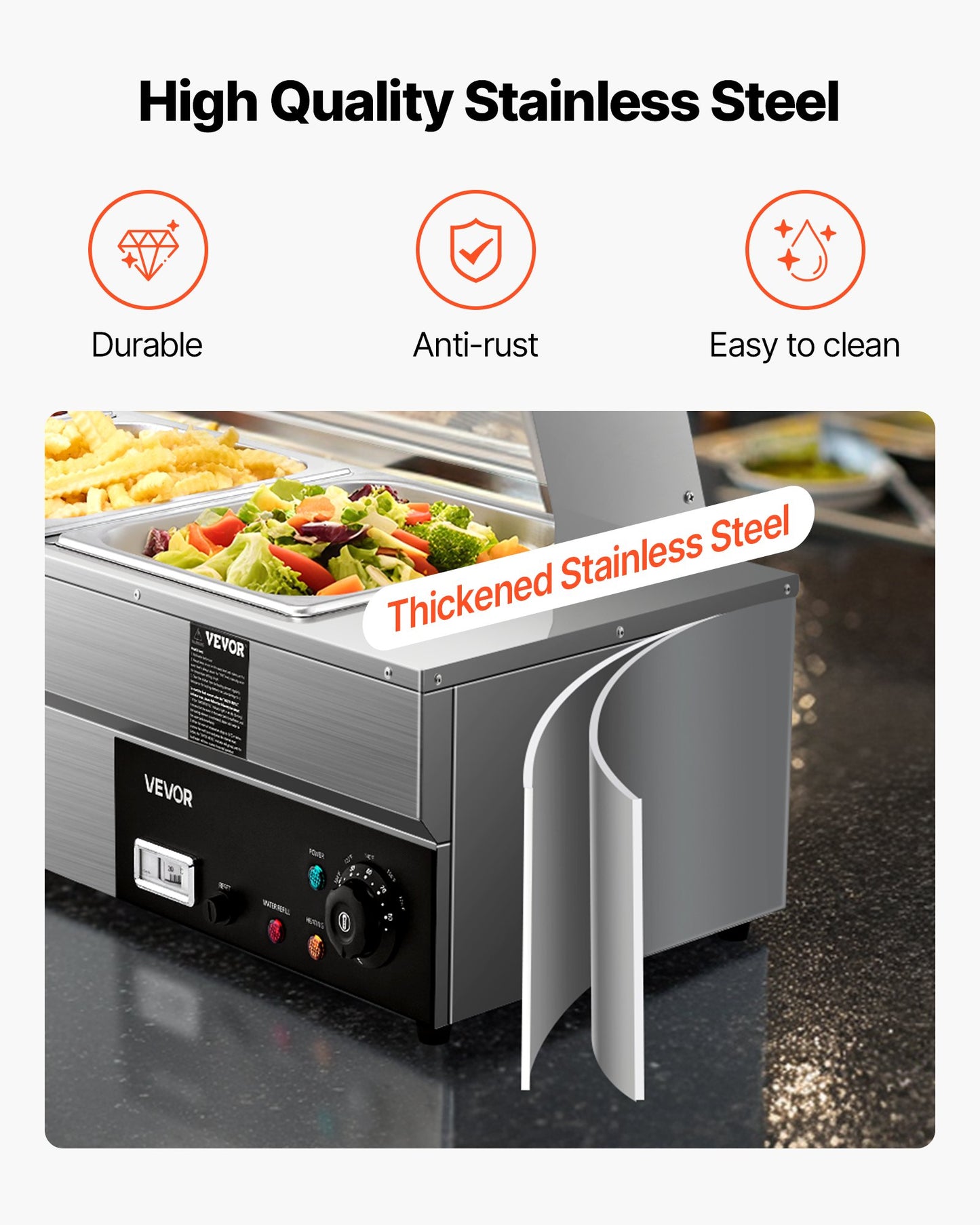 Commercial Food Warmer, 5-Pan Electric Steam Table with Glass Cover, 1500W Countertop Stainless Steel Buffet Bain Marie with 30-85°C Temp Control for Catering, Buffet, Parties, Restaurants