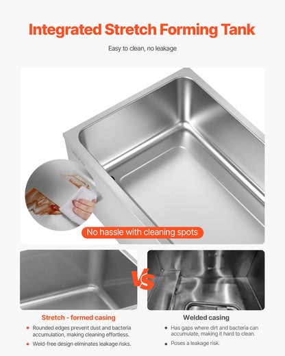 Kommersiell matvärmare, fullstor elektrisk ångbord, 1200W professionell bänkskiva i rostfritt stål, buffé med vattenbad och 30-85°C temperaturkontroll för catering, bufféer, fester, restauranger