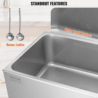 Kommersiell matvärmare 18L Bain Marie 1200W elektrisk buffévärmare Ångbordsmatvärmare Bänkskiva Rostfritt stål matvärmare Våt eller torr användning för fester, catering och restaurang