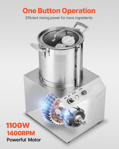 Matberedare och grönsakshackare, 10L matberedare i rostfritt stål av livsmedelskvalitet med 2 extra S-kurvade blad, perfekt för att hacka grönsaker, frukt, spannmål, nötter