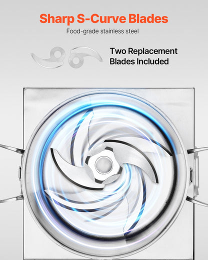 Matberedare och grönsakshackare, 10L matberedare i rostfritt stål av livsmedelskvalitet med 2 extra S-kurvade blad, perfekt för att hacka grönsaker, frukt, spannmål, nötter