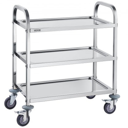 Stainless Steel Cart, 3 Layers Lab Utility Cart 181.4kg Weight Capacity, Medical Cart with Lockable Universal Wheels, for Lab, Clinic, Kitchen, Salon