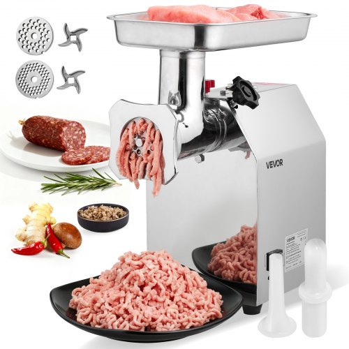 Commercial Electric Meat Grinder, 4.2 kg/min Capacity, #22 Industrial Meat Mincer with 2 Stainless Steel Blades, 2 Grinding Plates, 1100W Heavy-Duty Sausage Maker, for Kitchen, Restaurant