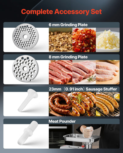 Commercial Electric Meat Grinder, 4.2 kg/min Capacity, #22 Industrial Meat Mincer with 2 Stainless Steel Blades, 2 Grinding Plates, 1100W Heavy-Duty Sausage Maker, for Kitchen, Restaurant