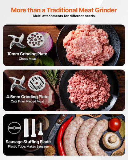 Köttkvarn, elektriska köttkvarnar med kapacitet på 5 lbs/min med blad, malplatta, korvmaskin, kommersiell köttkvarn i rostfritt stål för kök, restaurang, slaktare