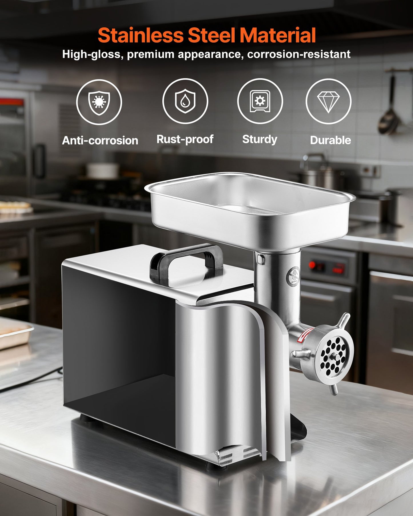 Köttkvarn, elektriska köttkvarnar med kapacitet på 5 lbs/min med blad, malplatta, korvmaskin, kommersiell köttkvarn i rostfritt stål för kök, restaurang, slaktare