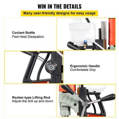 Magnetic Drill, 1200W 4 cm Boring Diameter, 2922lbf/13000N Portable Electric Mag Drill Press with Variable Speed, 580 RPM Drilling Machine for any Surface and Home Improvement, CE Listed