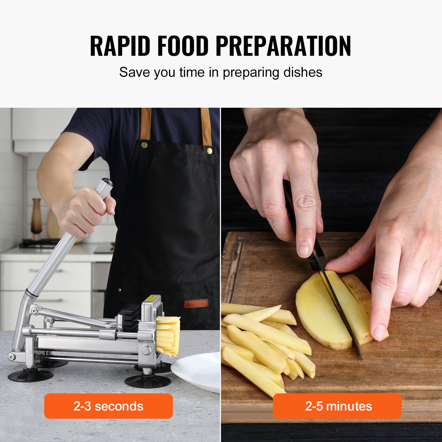 French Fry Cutter, Potato Slicer with 1/2" 3/8" 1/4" Stainless Steel Blades, Manual Potato Cutter Chopper with Suction Cups, Great for Potato, French Fries, Cucumber, Vegetables, Carrot