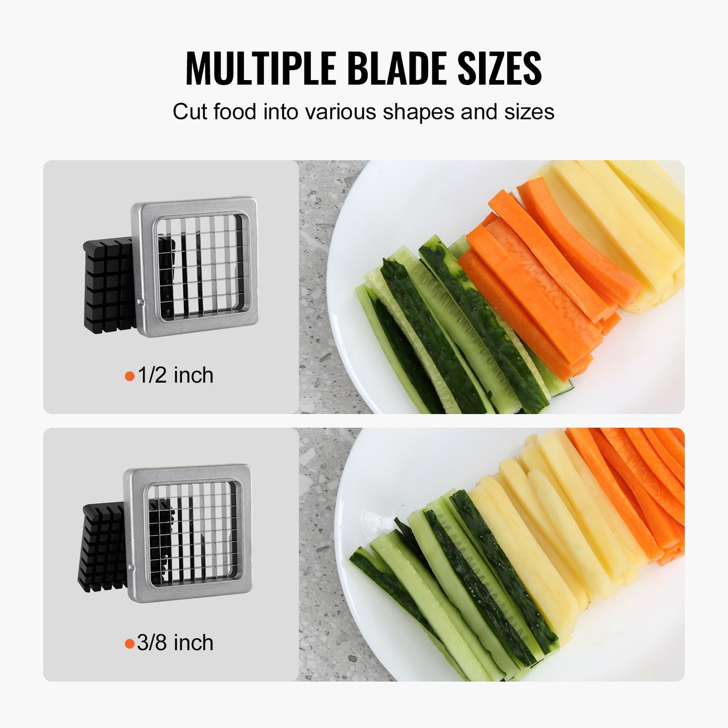 French Fry Cutter, Potato Slicer with 1/2-Inch and 3/8-Inch Stainless Steel Blades, Manual Potato Cutter Chopper with Suction Cups, Great for Potato, French Fries, Cucumber, Vegetables, Carrot