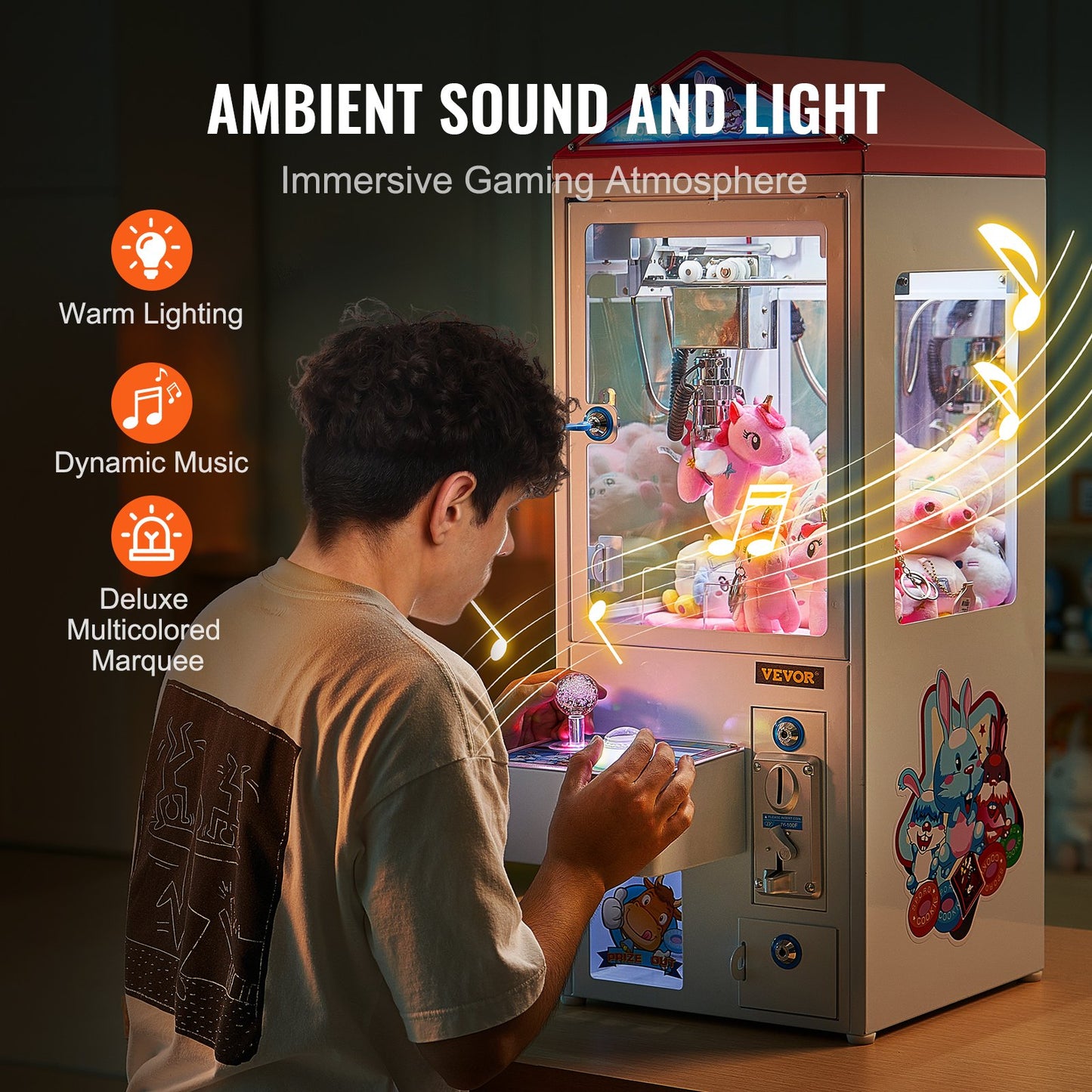 Klomaskin, 0-80 mm käftdiameter 0-130 mm käftlyft, kranpristagare kommersiella arkadspel leksaker, cool rolig grip-och-vinn-maskin med ljus och ljud, barnautomat varuautomat leksak, pojkar och flickor