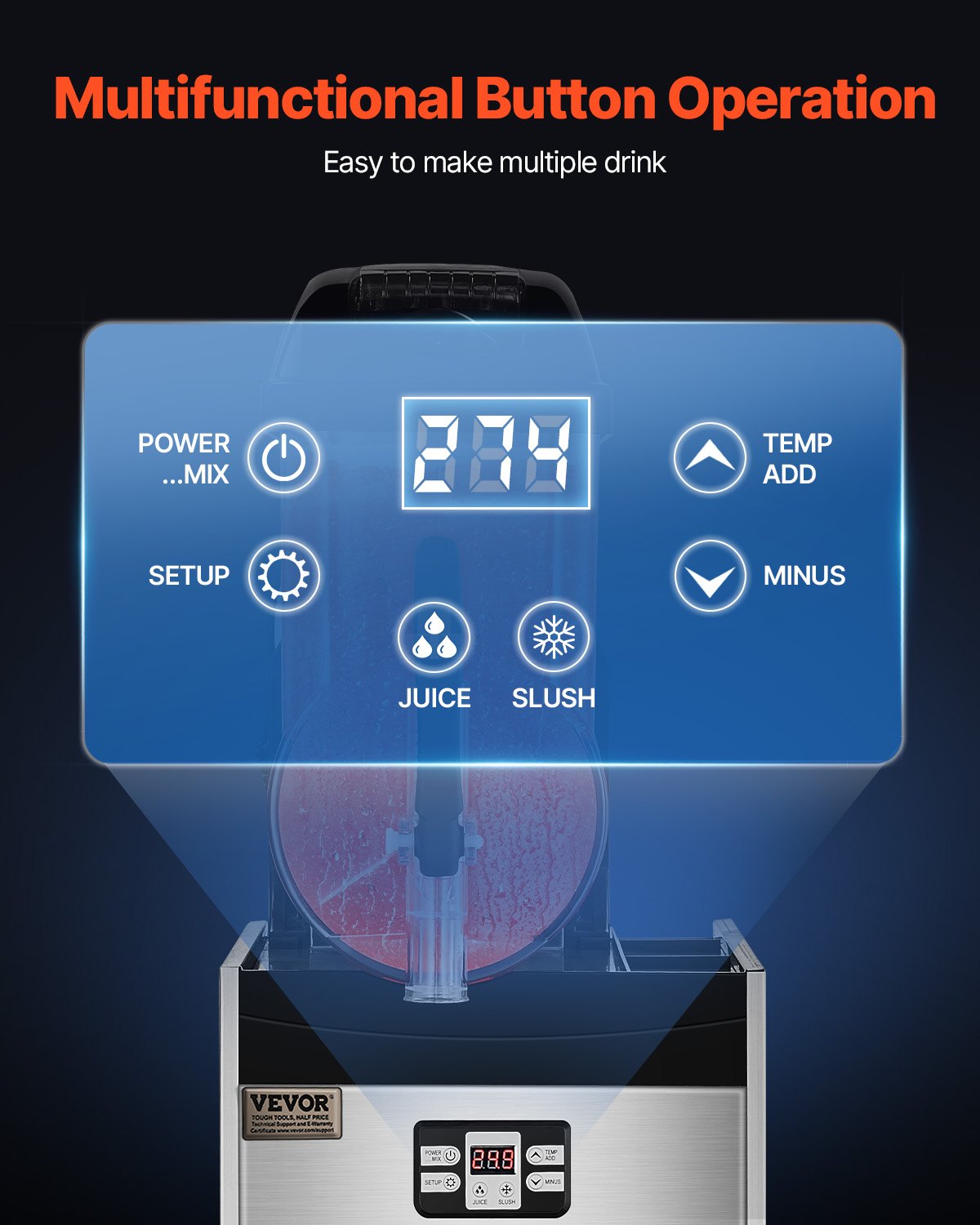 Commercial Slushy Machine, 12L Single Tank Frozen Drink Machine, 48 Cups Stainless Steel Margarita Smoothie Frozen Drink Maker, Slushie Maker for Home Party Restaurants Cafe Bars