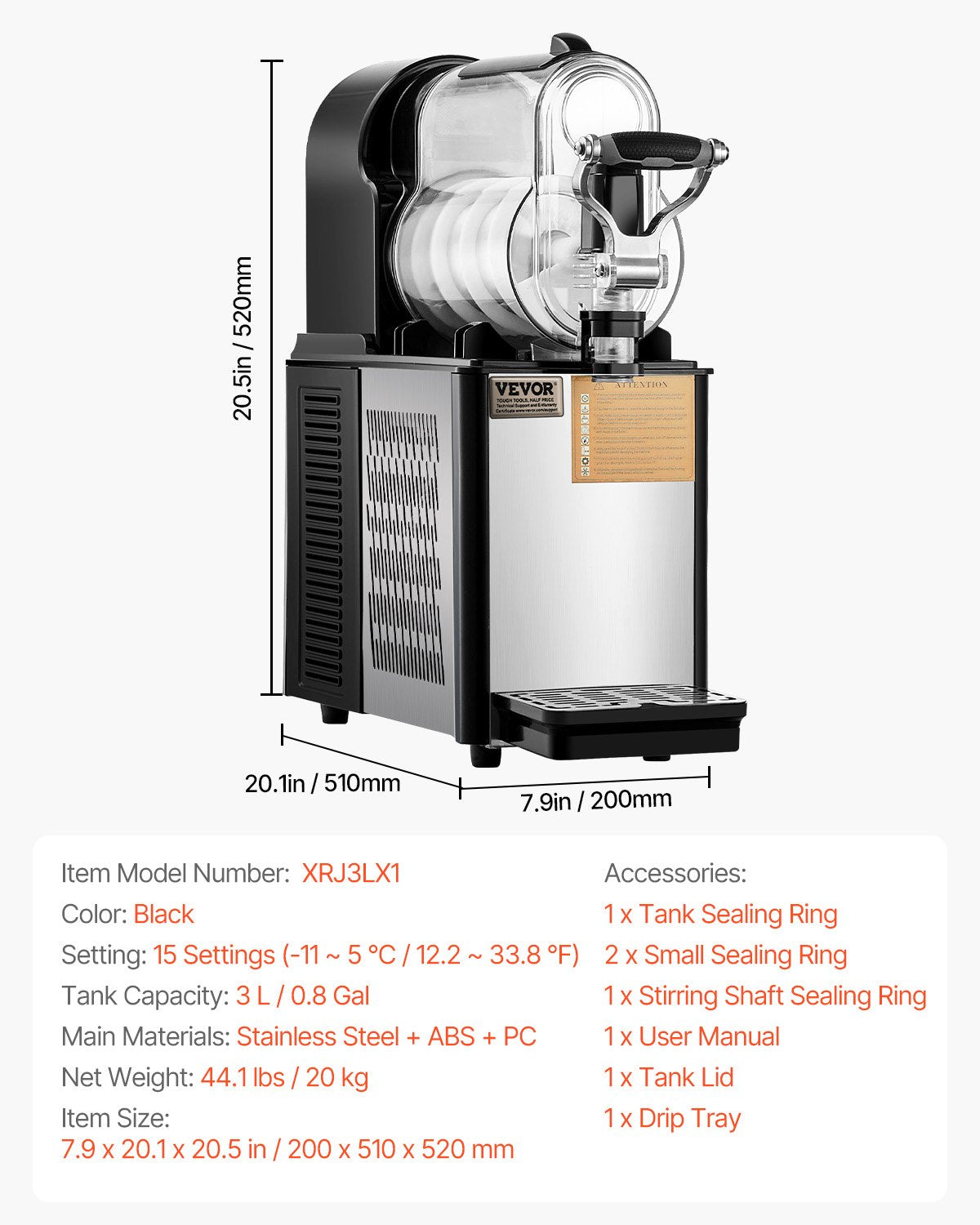 Kommersiell slushmaskin, 3L fryst dryckesmaskin med en tank, 12 koppar rostfritt stål margarita smoothie fryst dryckesmaskin, slushmaskin för hemmafester restauranger caféer barer