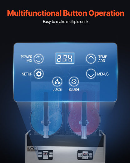 Commercial Slushy Machine, 12Lx2 Double Tank Frozen Drink Machine, 96 Cups Stainless Steel Margarita Smoothie Frozen Drink Maker, Slushie Maker for Home Party Restaurants Cafe Bars