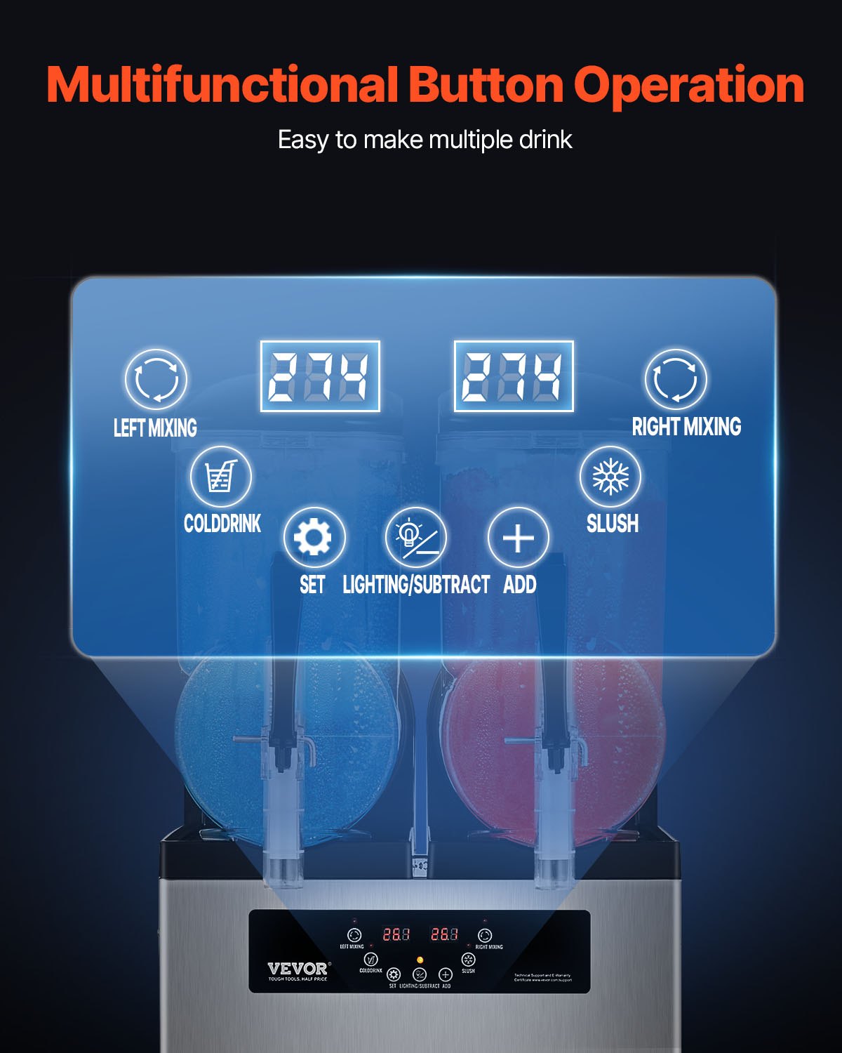 Commercial Slushy Machine, 12Lx2 Double Tank Frozen Drink Machine, 96 Cups Stainless Steel Margarita Smoothie Frozen Drink Maker, Slushie Maker for Home Party Restaurants Cafe Bars