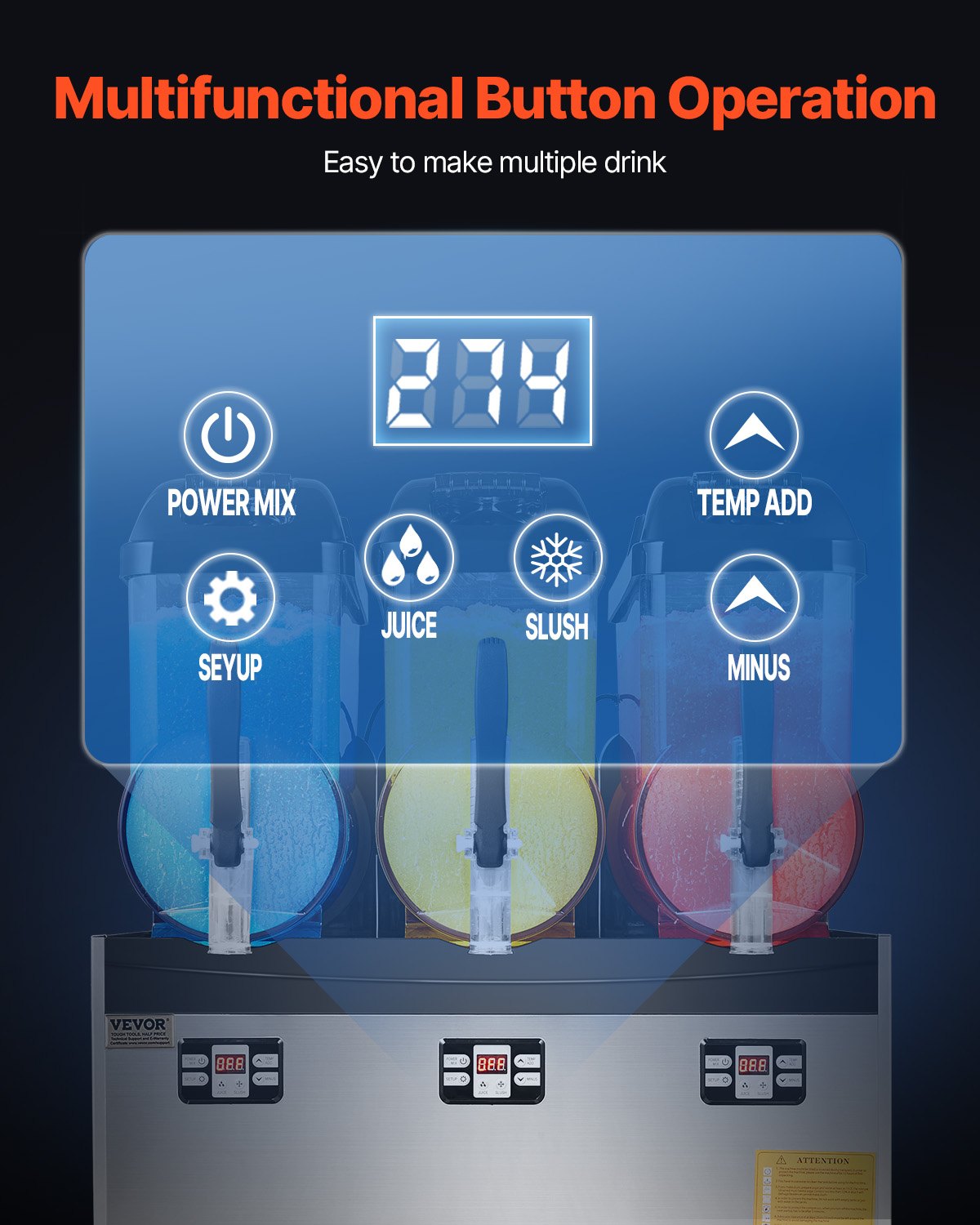 Kommersiell slushymaskin, 12Lx3 trippeltanksmaskin för frysta drycker, 144 koppar rostfritt stål Margarita Smoothie-maskin för frysta drycker, slushmaskin för hemmafester, restauranger, caféer och barer