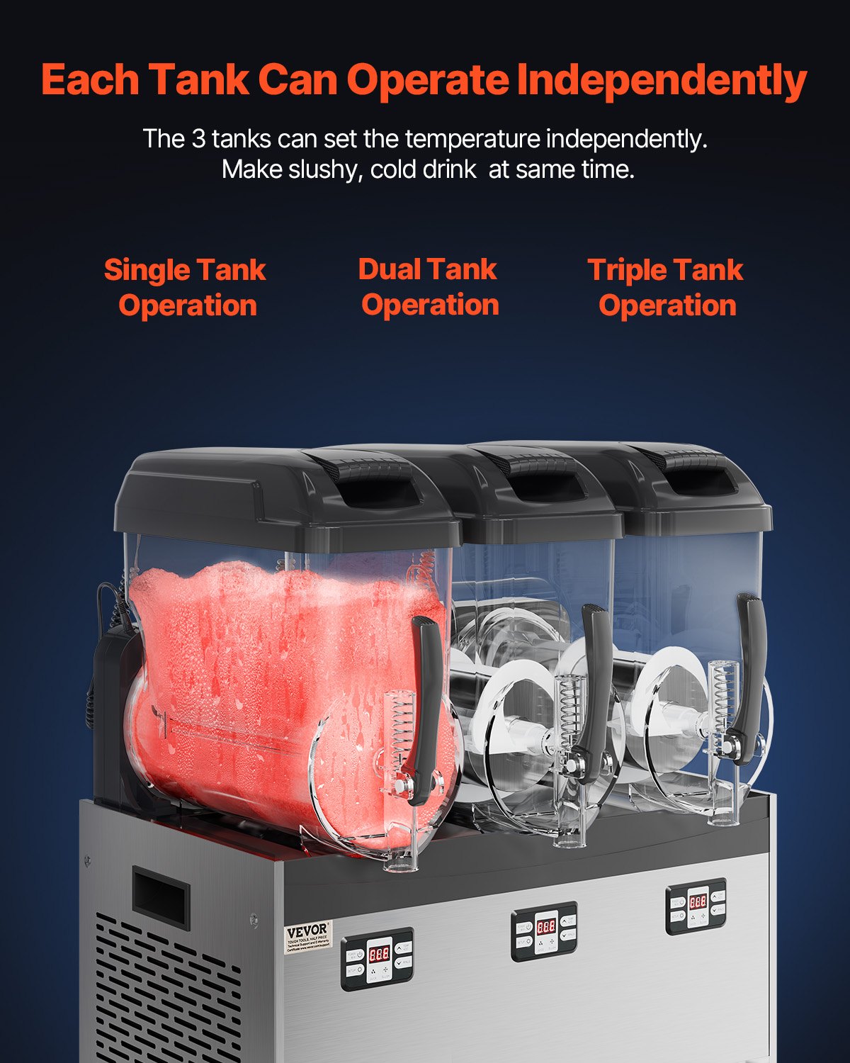 Kommersiell slushymaskin, 12Lx3 trippeltanksmaskin för frysta drycker, 144 koppar rostfritt stål Margarita Smoothie-maskin för frysta drycker, slushmaskin för hemmafester, restauranger, caféer och barer