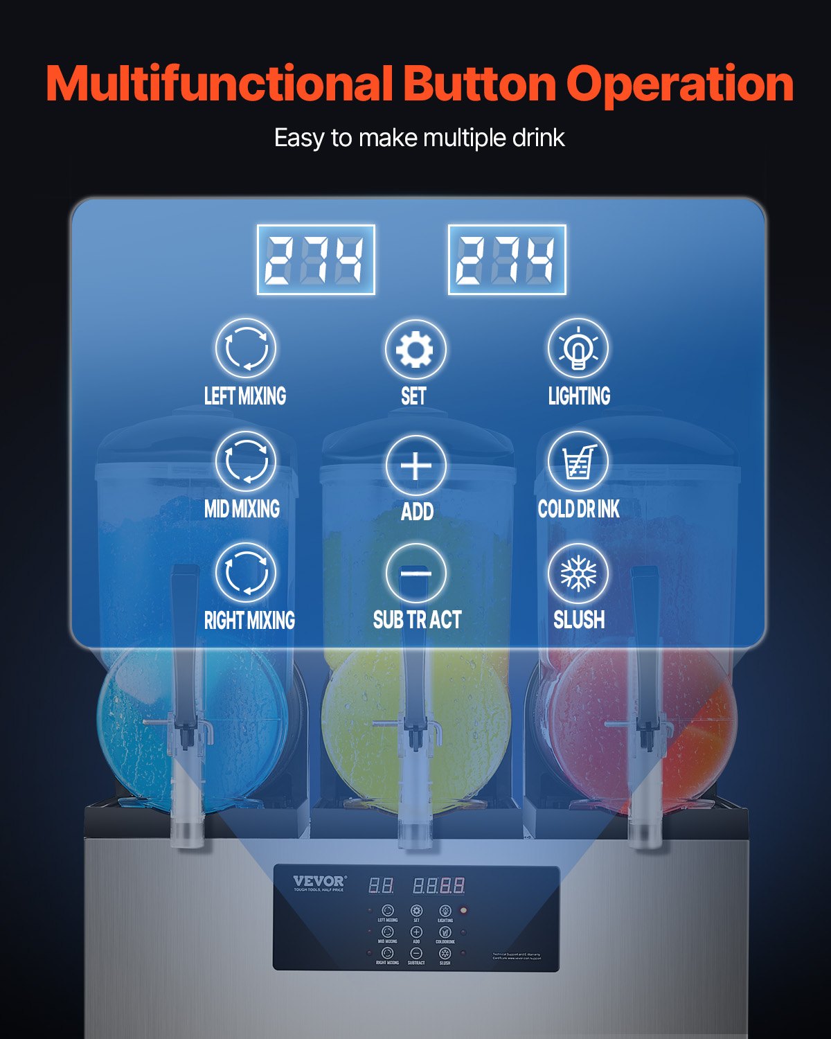 Commercial Slushy Machine, 12Lx3 Triple Tank Frozen Drink Machine, 144 Cups Stainless Steel Margarita Smoothie Frozen Drink Maker, Slushie Maker for Home Party Restaurants Cafe Bars