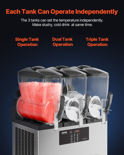 Commercial Slushy Machine, 12Lx3 Triple Tank Frozen Drink Machine, 144 Cups Stainless Steel Margarita Smoothie Frozen Drink Maker, Slushie Maker for Home Party Restaurants Cafe Bars