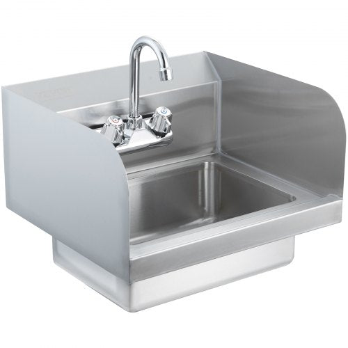 Commercial Hand Sink with Faucet and Side Splash, Stainless Steel Sink for Washing, Small Hand Washing Sink, Wall Mount Hand Basin for Restaurant, Kitchen, Bar, Garage and Home, 17x12.8 inch