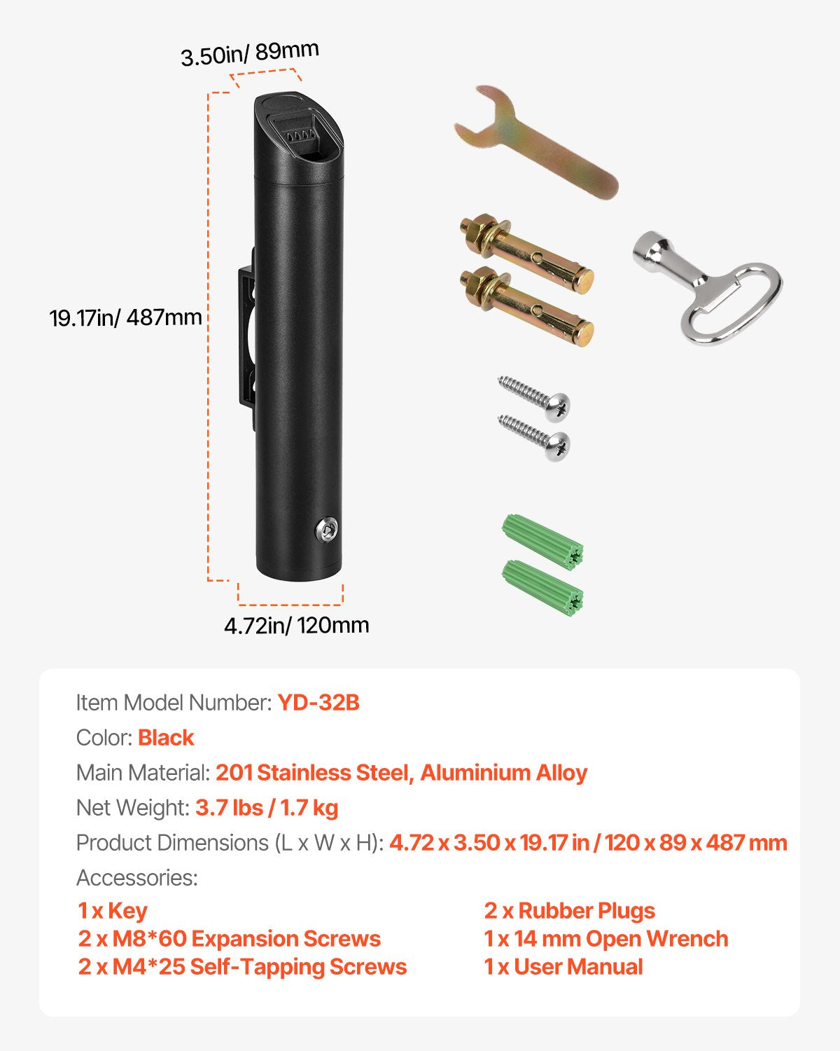 Cigarette Butt Receptacle, Stainless Steel Cylinder Cigarette Butt Container, Wall Mounted and Weatherproof Outdoor Cigarette Butt Disposal for Garden, Office, Restaurant, Hotel, Bar, Black