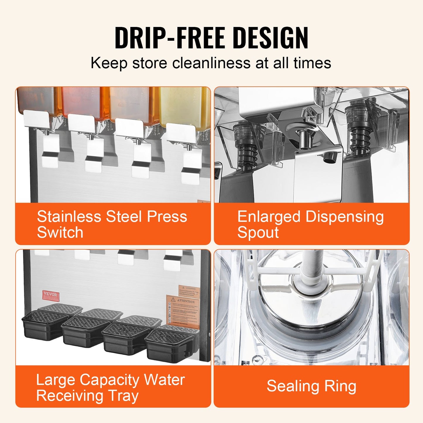 Kommersiell dryckesdispenser, 4 tankar 10 l juicedispenser per tank, 430W istemaskin i rostfritt stål med kyltemperatur på 45°F-54°F, för kalla drycker, restaurangbarfester