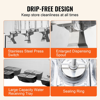 Kommersiell dryckesdispenser, 3 tankar 18 l juicedispenser per tank, 512W istemaskin i rostfritt stål med kyltemperatur på 45°F-54°F, för kalla drycker, restaurangbarfester