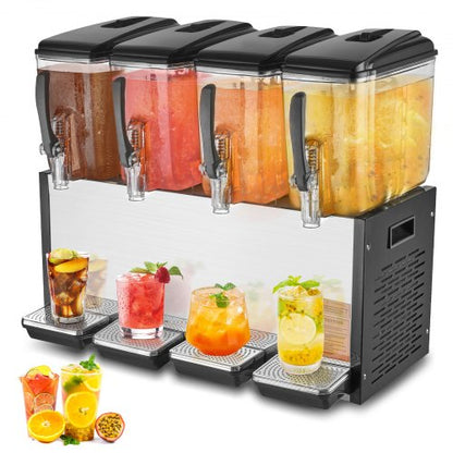 Commercial Beverage Dispenser, 4 Tanks 12 L Per Tank Juice Dispenser, 510W Stainless Steel Ice Tea Drink Machine with 45°F-54°F Cooling Temperature, for Cold Drink Restaurant Bar Party