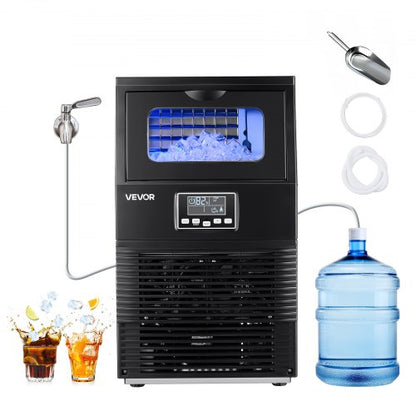 Kommersiell ismaskin, 40,82 kg/24 timmar med 5,44 kg förvaring, 32 kuber per cykel, fristående ismaskin i rostfritt stål för bänkskiva, LED-display och självrengöring, för hemmabar/restaurang