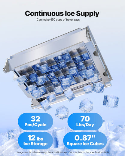 Kommersiell ismaskin, 40,82 kg/24 timmar med 5,44 kg förvaring, 32 kuber per cykel, fristående ismaskin i rostfritt stål för bänkskiva, LED-display och självrengöring, för hemmabar/restaurang