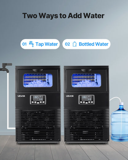Kommersiell ismaskin, 40,82 kg/24 timmar med 5,44 kg förvaring, 32 kuber per cykel, fristående ismaskin i rostfritt stål för bänkskiva, LED-display och självrengöring, för hemmabar/restaurang
