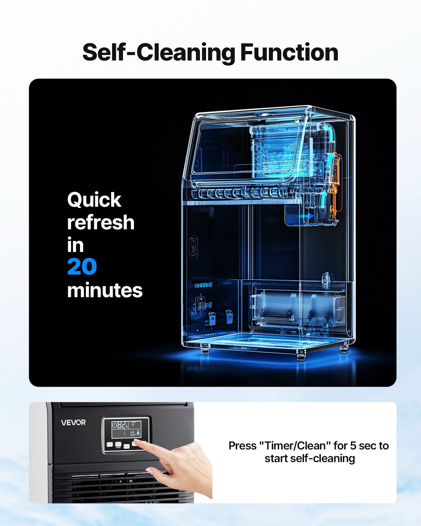 Kommersiell ismaskin, 40,82 kg/24 timmar med 5,44 kg förvaring, 32 kuber per cykel, fristående ismaskin i rostfritt stål för bänkskiva, LED-display och självrengöring, för hemmabar/restaurang