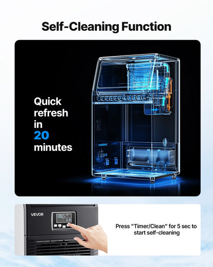 Kommersiell ismaskin, 40,82 kg/24 timmar med 5,44 kg förvaring, 32 kuber per cykel, fristående ismaskin i rostfritt stål för bänkskiva, LED-display och självrengöring, för hemmabar/restaurang
