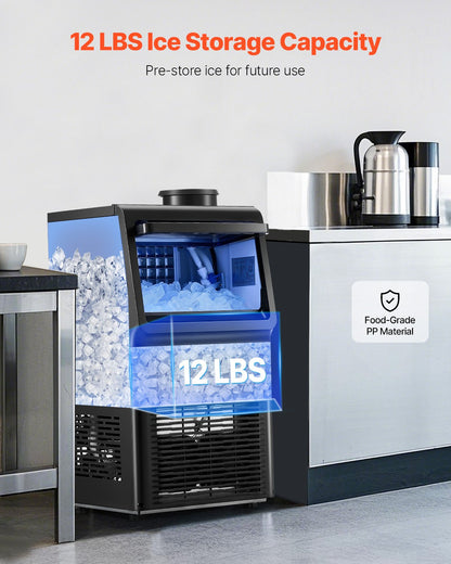 90lbs/24H Commercial Ice Maker, 36 Ice Cubes in 15 Minutes, Freestanding Ice Maker Machine with 12lbs Large Storage Capacity for Bar Office Restaurant, with LED Digital Display & Self-Cleaning
