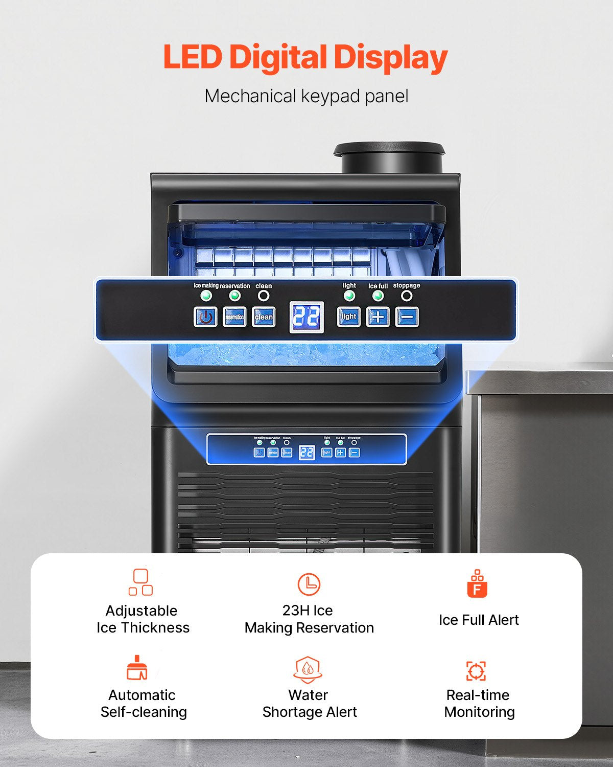 90lbs/24H Commercial Ice Maker, 36 Ice Cubes in 15 Minutes, Freestanding Ice Maker Machine with 12lbs Large Storage Capacity for Bar Office Restaurant, with LED Digital Display & Self-Cleaning