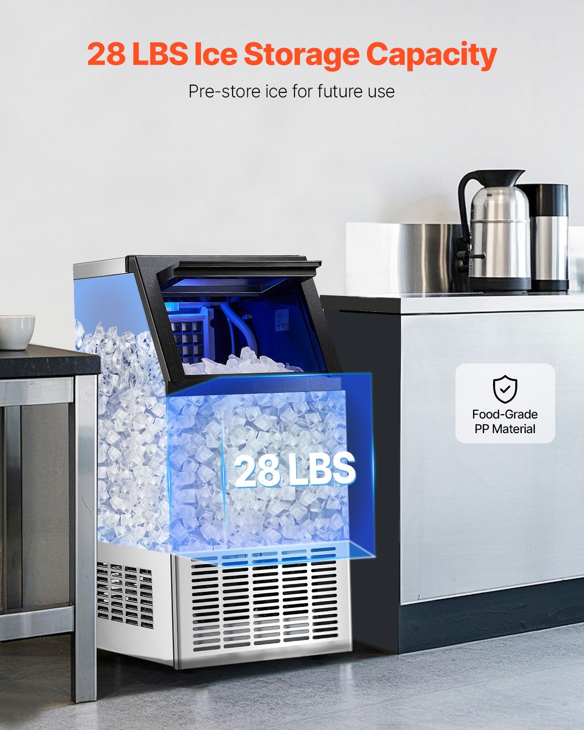 100lbs/24H Commercial Ice Maker, 36 Ice Cubes in 15 Minutes, Freestanding Ice Maker Machine with 28lbs Large Storage Capacity for Bar Office Restaurant, with LED Digital Display & Self-Cleaning