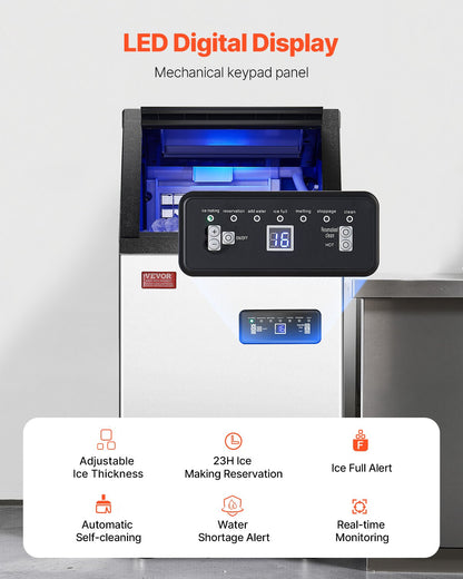 100lbs/24H Commercial Ice Maker, 36 Ice Cubes in 15 Minutes, Freestanding Ice Maker Machine with 28lbs Large Storage Capacity for Bar Office Restaurant, with LED Digital Display & Self-Cleaning
